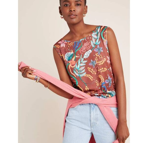 New Anthropologie ALDOMARTINS Aimee Botanical Tank $88 SMALL Bronze Floral - Picture 1 of 4